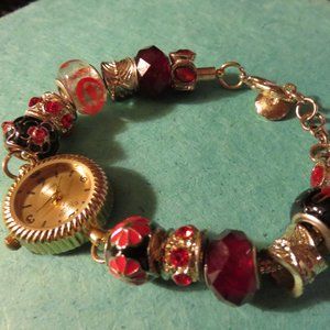 FIGARO COUTURE BEADED QUARTZ WATCH/RED AND BLACK